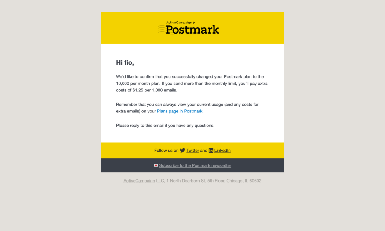 An example of transactional email: a Postmark order confirmation