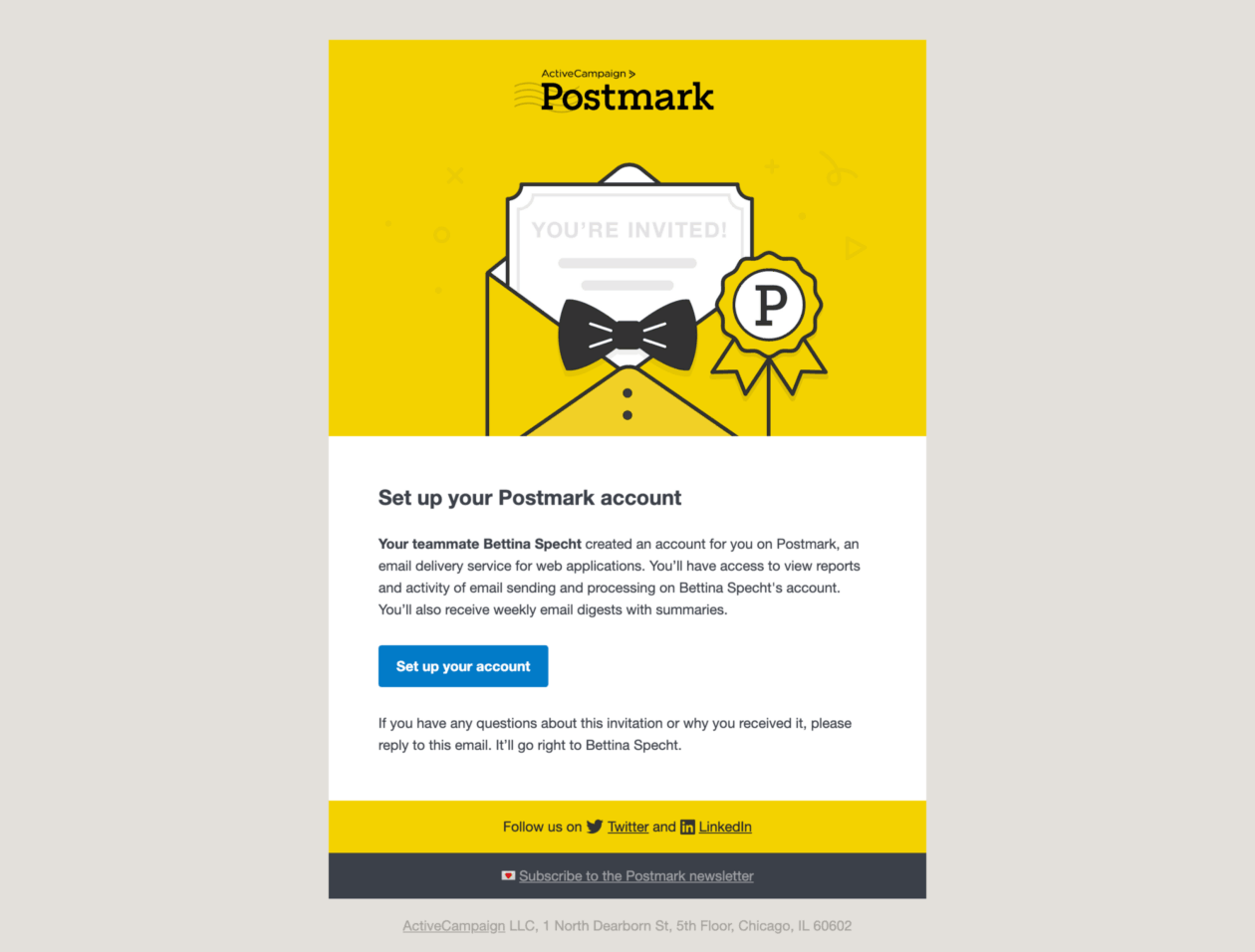 An example of transactional email: a Postmark email inviting teammates to the account