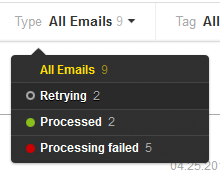 Filter your inbound messages by processing status.