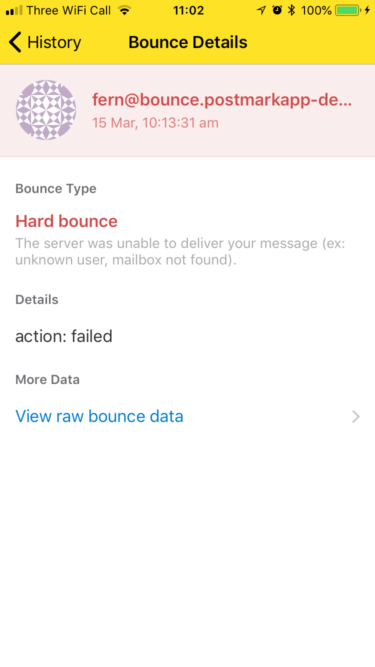 Bounce details in Postmark for iOS