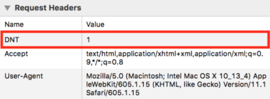 DNT HTTP header in Safari dev tools