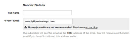 Set your from address and full name in Postmark.