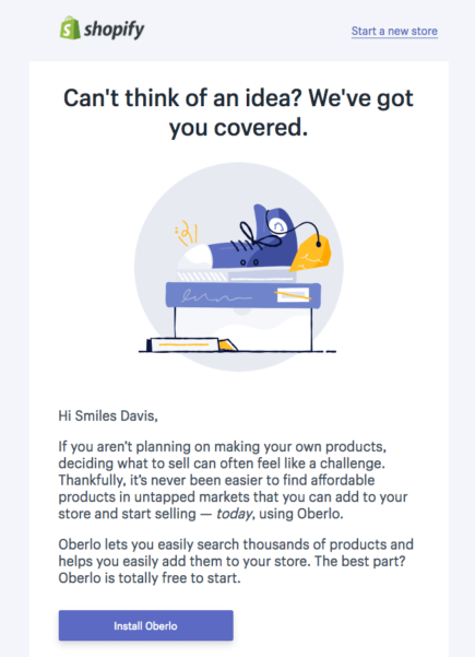 Image of Shopify's cross-sell email encouraging customers to try another offering.