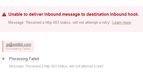 Unable to deliver inbound message to destination inbound hook.