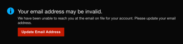 Netflix invalid email address notification