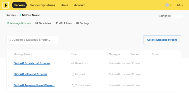Postmark’s dashboard showcasing the Message Streams functionality