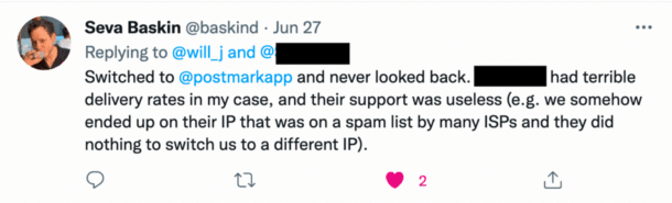 A Postmark customer testimonial about IP reputation and spam/blocklists
