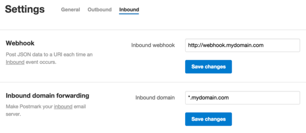 Screenshot of the server settings area for inbound email processing.