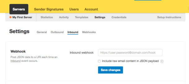 Image of webhook settings section in Postmark