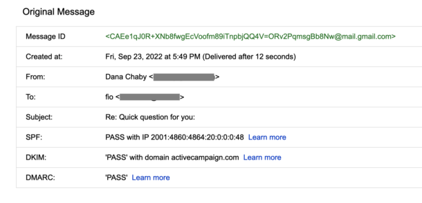Email authentication status as pass (instead of fail) in an email header