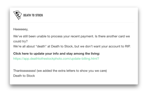 Image of an email from Death to Stock