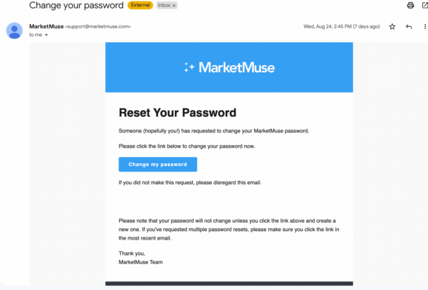 An example of transactional email used to reset an account password
