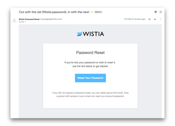 Image of an email from Wistia
