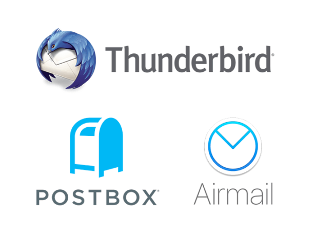 Thunderbird, Airmail, and Postbox logos