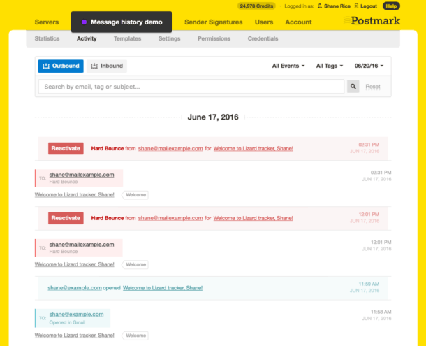 Postmark activity stream