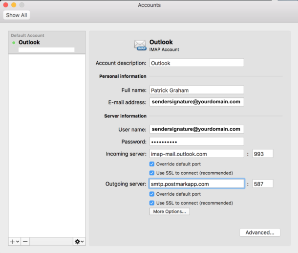 Setting up IMAP in Outlook