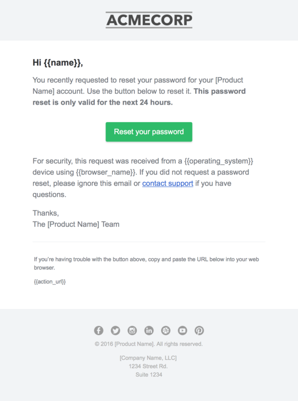 A screenshot of Postmark’s password reset template