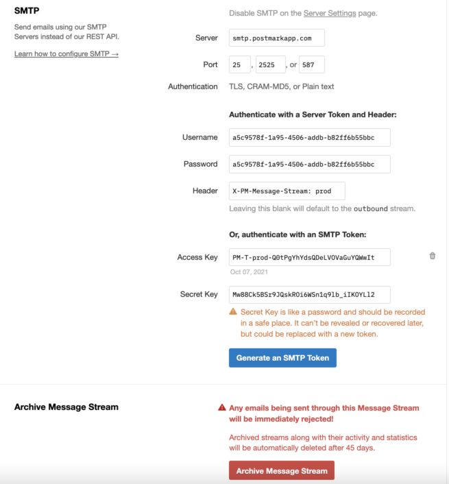 View SMTP configuration details