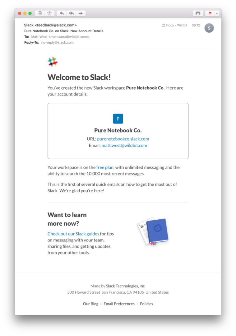 Slack Welcome Email