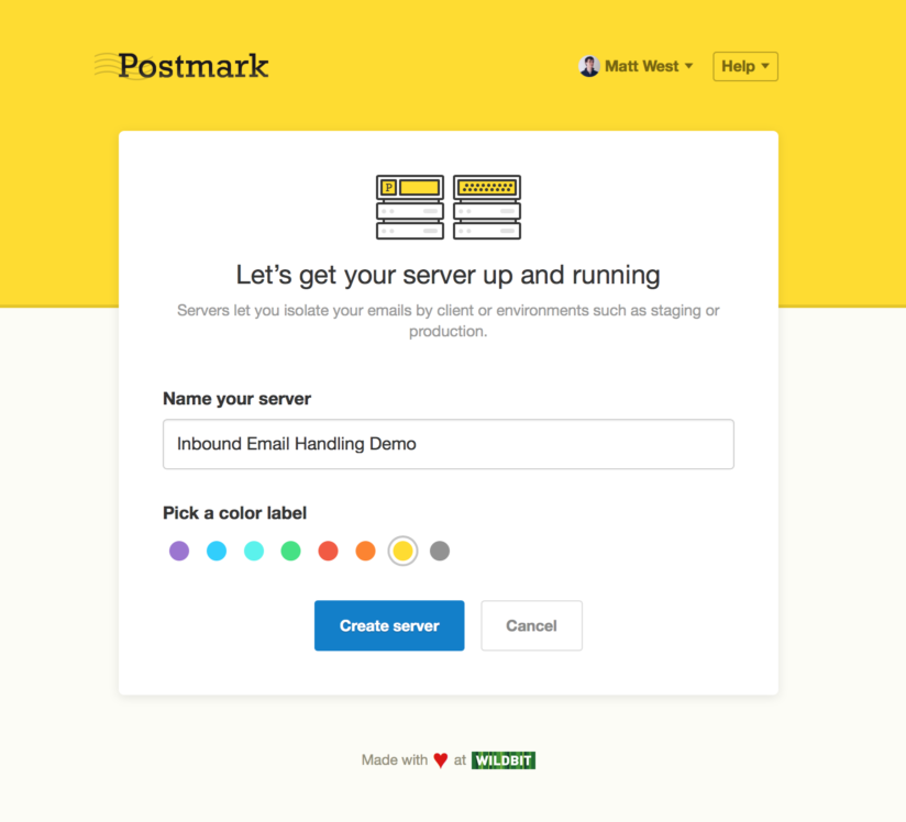 Image of new server creation screen in Postmark