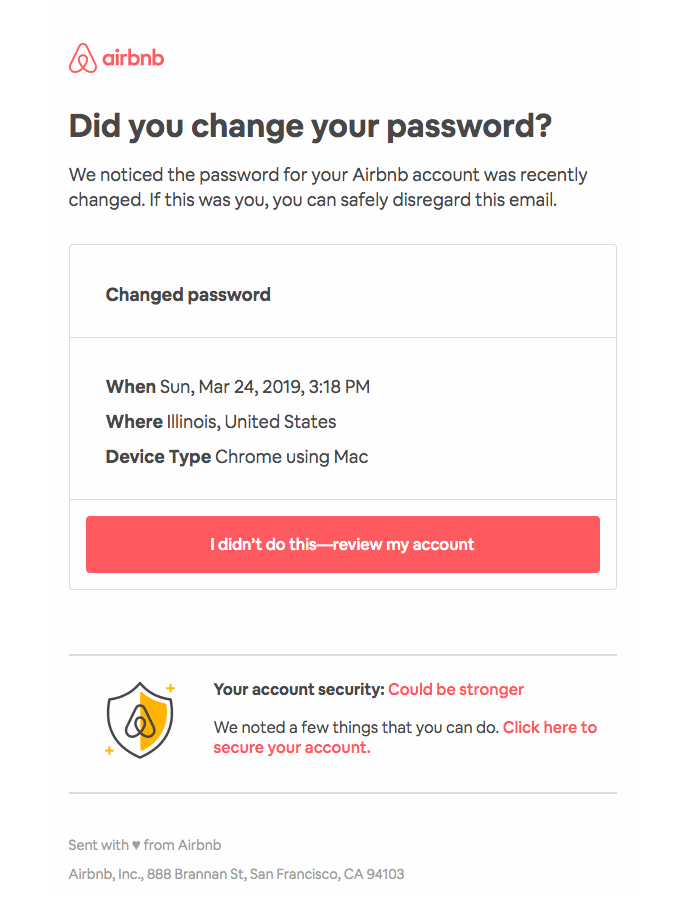 A screenshot of a password reset email from Airbnb