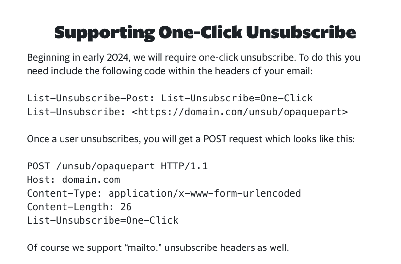 screenshot of Yahoo's unsubscribe guidelines for senders