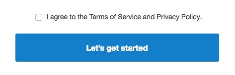 Terms of Service checkbox about sign up button