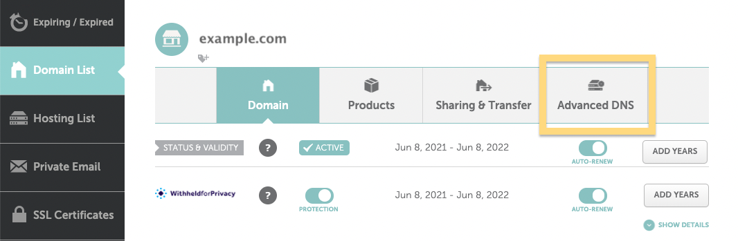 DNS Domain Settings