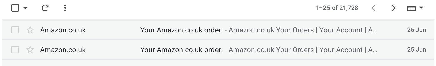An example of missing pre-header from Amazon