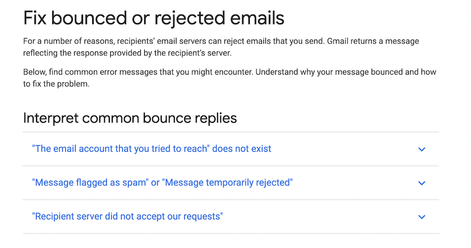 Gmail how-to guide for fixing bounced emails