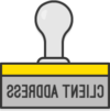 Illustration: A rubber stamp with the text "client address"